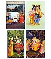 Krishna Yashoda, Radha Krishna and Krishna Balaram - Set of 4 Posters