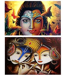 Radha Krishna, Shiva - Set of 2 Posters