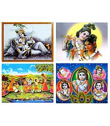 Set of 4 Radha Krishna Posters