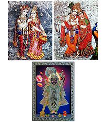 Radha Krishna and Sreenathji - Set of 3 Glitter Posters