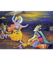 Krishna Lifts the Wheel of the Chariot to Kill Pitamaha Bhishma During Kurukshetra War