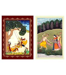 Radha Krishna and Gopinis - Set of 2 Posters