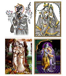Set of 4 Radha Krishna Posters