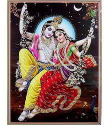 Radha Krishna on Swing - Glitter Poster