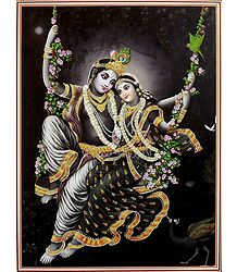 Radha Krishna on Swing - Glitter Poster
