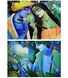 Animal Lover Krishna and Radha Krishna - Set of 2 Posters