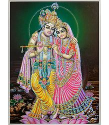 Radha Krishna - Poster with Glitter