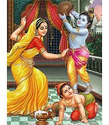 Yashoda, Krishna and Balaram - Poster
