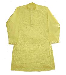 Embroidered Yellow Cotton Kurta for Men