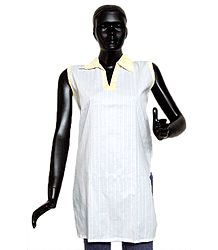 Striped White Short Kurta with Yellow Collar