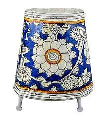 Leather Perforated Stand Lamp Shade with Colorful Hand Painted Flower Design