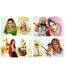 Rajasthani and Maharashtrian People - Set of 4 Unframed Posters