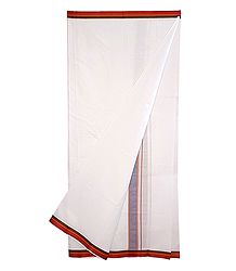 White Cotton Lungi with Dark Red Border