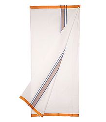White Plain Cotton Lungi with Saffron Border