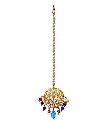 White Stone Studded Mang Tika with Multicolor Beads