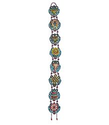 Coloful 8 Lucky Signs of Buddhism on White Metal - Wall Hanging