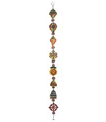 Multicolor 8 Lucky Signs of Buddhism on White Metal - Wall Hanging