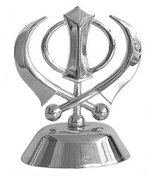 Sikh Symbol Khanda on Stand - Stainless Steel Sculpture
