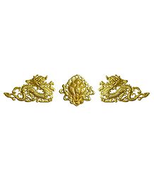 Set of 2 Golden Dragon with Flower in the Middle - Wall Hanging