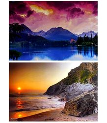 Tatra National Park, Slovakia and Sunset on the Beach - Set of 2 Posters