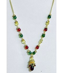 Green,Red and White Bead Necklace with Earrings