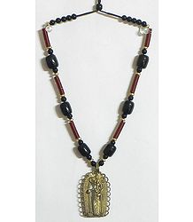 Beaded Tibetan Necklace with Dhokra Lakshmi Pendant