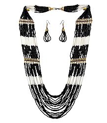 Black Bead Tibetan Necklace and Earrings