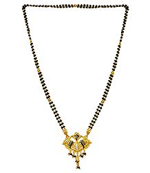 Black Bead and Gold Plated Mangalsutra with Pendant