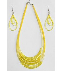 Light Yellow Bead Necklace and Earrings