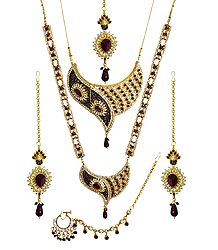 Faux Garnet and Cubic Zirconia Twin Necklace Set with Mang Tika