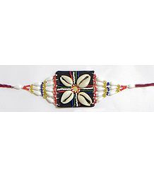 Multicolor Beaded Armlet with Cowrie on Black Cloth