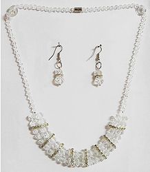 White Crystal Bead Necklace with Earrings