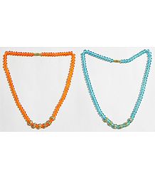 Saffron and Cyan Blue Crystal Bead Necklace