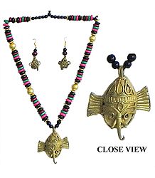 Dhokra Necklace with Ganesha Brass Pendant and Earrings