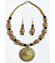 Dhokra Necklace Set with Owl Face Pendant