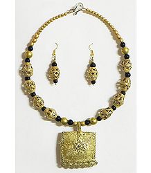 Dhokra Necklace Set with Square Pendant