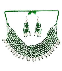 Green with White Bead Necklace and Earrings
