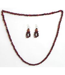 Maroon Wooden Beads and Natural Seed Necklace and Earrings 
