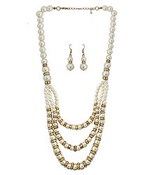 Faux Pearl Bead and Zirconia Necklace Set