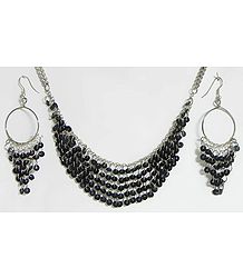 Black Sequined Jhalar Necklace with Earrings
