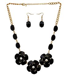 Black Stone Studded Necklace and Earrings