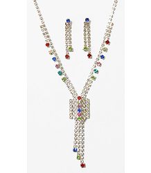 White with Multicolor Stone Studded Necklace Set with Earrings