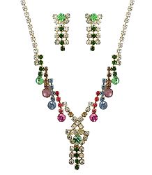 Multicolor Stone Studded Necklace with Earrings