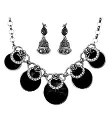 Faux Onyx Studded Necklace and Earrings