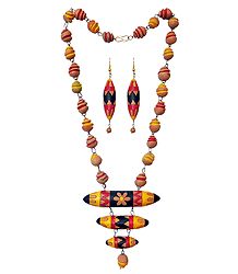 Hand Painted Terracotta Bead Necklace and Earrings