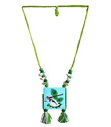 Adjustable Necklace with Painted Krishna Symbols on Cardboard Pendant