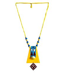 Adjustable Necklace with Painted Abstract Human Figure on Cardboard Pendant