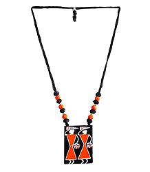 Adjustable Necklace with Hand Painted Baul Singers on Cardboard Pendant