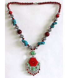 Tibetan Necklace with Hexagonal Pendant