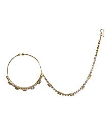 White Stone Studded Non Piercing Nose Ring with Chain